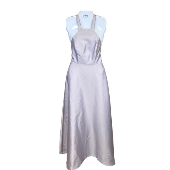 Alfred Sung D763 Halter Crisscross Lace-Up Back Satin Long Dress Moondance Sz 6 - Picture 2 of 10